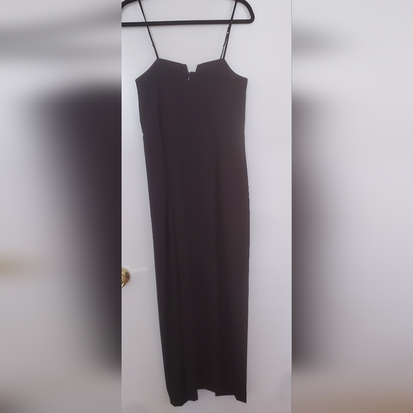 H Halston Women's V-Notch Front Slit Spaghetti Strap Black Long Dress. - Picture 12 of 12